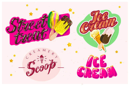 Vector flat collection of ice cream logo design isolated. Cartoon style.