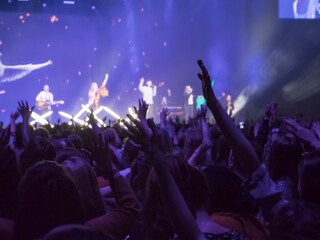 People partying at a concert and enjoying live music.