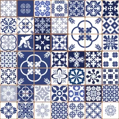 Papier peint Portugal carreaux de céramique Blue Portuguese tiles pattern - Azulejos vector, fashion interior design tiles 