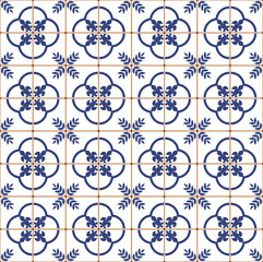 Blue Portuguese tiles pattern - Azulejos vector, fashion interior design tiles 