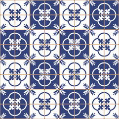 Blue Portuguese tiles pattern - Azulejos vector, fashion interior design tiles 