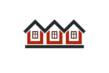 Colorful holiday houses vector illustration, home image. Touristic and real estate creative emblem, cottages front view. Countryside theme.