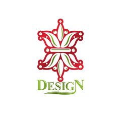 Fototapeta premium Vintage heraldic vector logotype made using lily flower royal symbol with beautiful blossom. Eco friendly product symbol, king quality theme illustration.