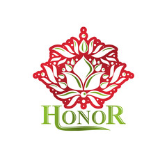 Retro vintage Insignia created with lily flower. Vector design element, organic natural product emblem.