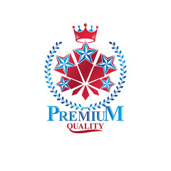 Ancient Star emblem decorated with imperial crown and laurel wreath. Heraldic vector design element, 5 stars award symbol.  Retro style label, heraldry logo.