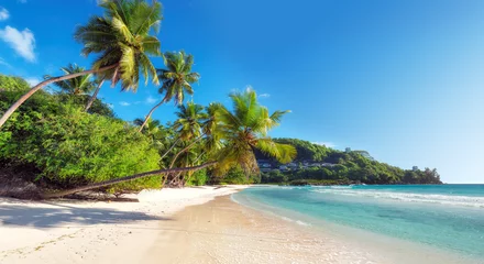 Deurstickers Tropisch strand Geweldig tropisch paradijs Anse Takamaka strand op de Seychellen.