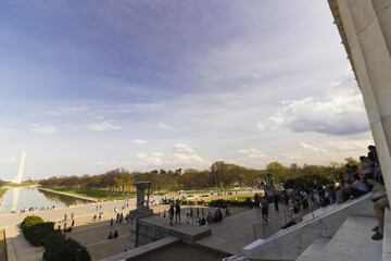 Artistic view looking out onto the National Mall in Washington including the ceremonial approach of...