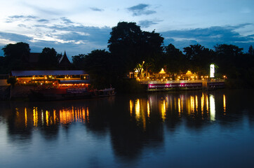 AYUTTHAYA, THAILAND - August, 2016: Ayutthaya Historical Park in the evening. Night view of Ayutthaya city, Thailand