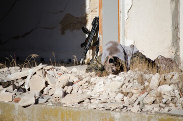 Sniper hiden on roof aim target