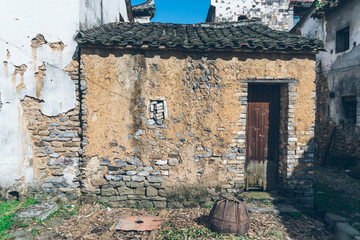 detail shot of stone wall in an old traditional village of China.