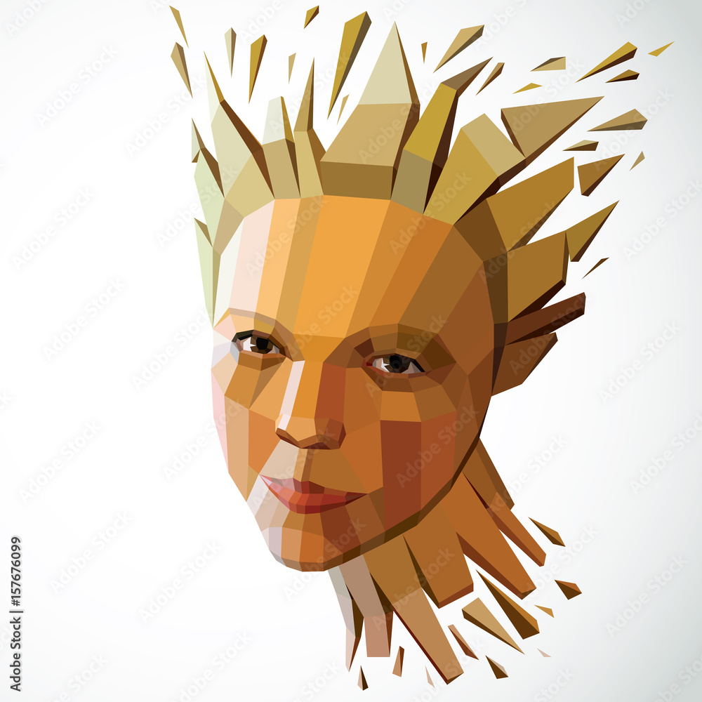 Aufkleber modern technological illustration of personality, 3d vector portrait. intelligence metaphor, low pol