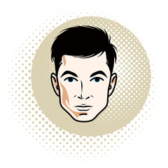 Caucasian confident brunet male, attractive man face, vector human portrait.
