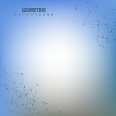 Geometric abstract background with connected line and dots. Structure molecule and communication. Scientific concept for your design. Medical, technology, science background. Vector illustration.