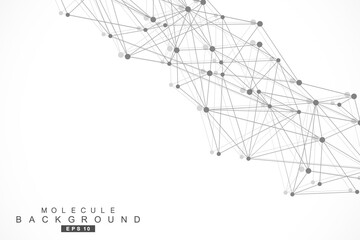 Geometric abstract background with connected line and dots. Structure molecule and communication. Scientific concept for your design. Medical, technology, science background. Vector illustration.