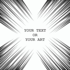 Obraz premium Comic book Speed Lines. Black and white vector elements. From the corners cross to the cross. Four directions. Trendy Pop-art design