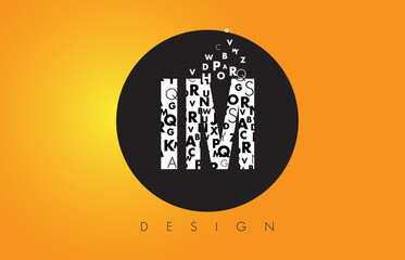 IM I M Logo Made of Small Letters with Black Circle and Yellow Background.
