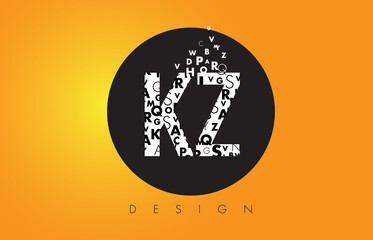 KZ K Z Logo Made of Small Letters with Black Circle and Yellow Background.