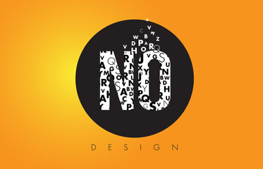 NO N O Logo Made of Small Letters with Black Circle and Yellow Background.