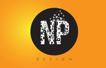 NP N P Logo Made of Small Letters with Black Circle and Yellow Background.