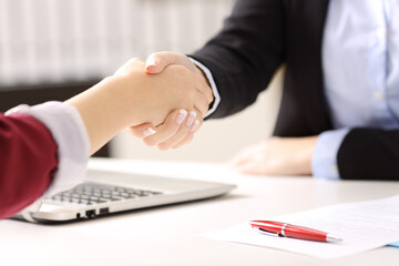 Businesswomen handshaking closing a deal