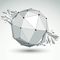 3d vector digital wireframe spherical object broken into different particles and refractions, geometric polygonal structure with lines mesh. Low poly shattered shape, lattice form.