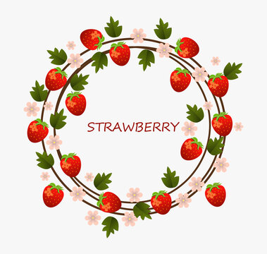 Strawberry round Summer fruits card. Vector