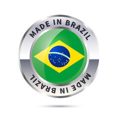 Metal badge icon, made in Brazil with flag