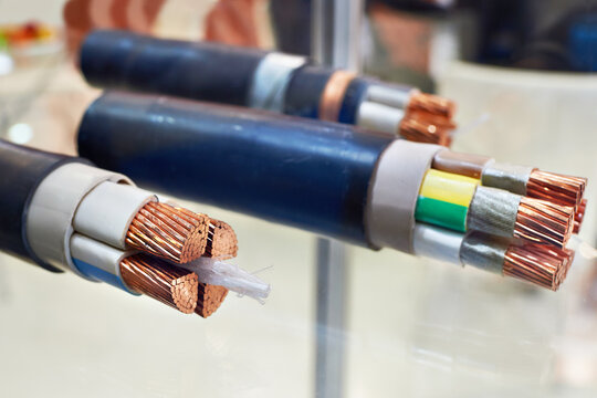Large copper power cable in section