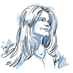 Artistic hand-drawn image, black and white portrait of delicate stylish loving girl. Emotions theme illustration.