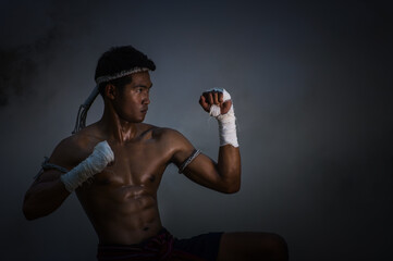 Thai boxing or Muay Thai in vintage style