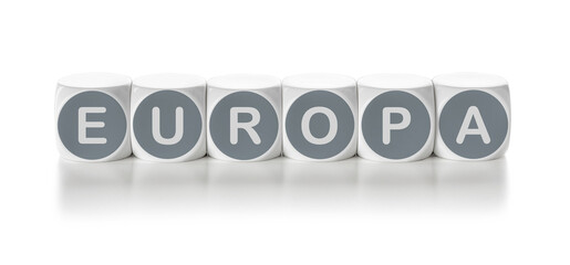 Buchstabenwürfel auf weißem Hintergrund - Europa