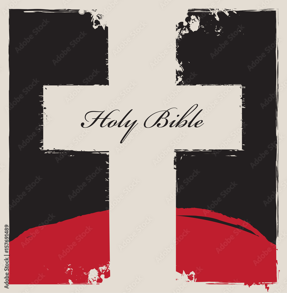 Aufkleber sign of the white cross on an abstract black background with a red mountain in the background and in