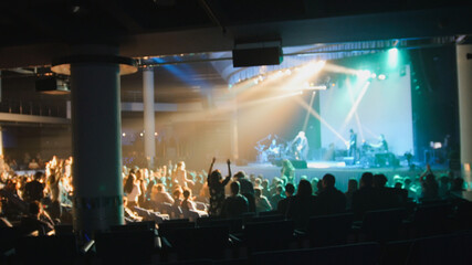 Blurred background - a lot of people dancing at the concert