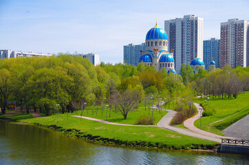 MOSCOW, RUSSIA - May, 2017: Church of Holy Trinity at the Borisov Ponds