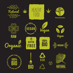 Set of vegan, bio, eco labels, icon and marks, vector illustration