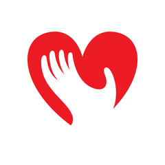 Heart with hand symbol, sign, icon, logo template for charity, health, voluntary, etc.
