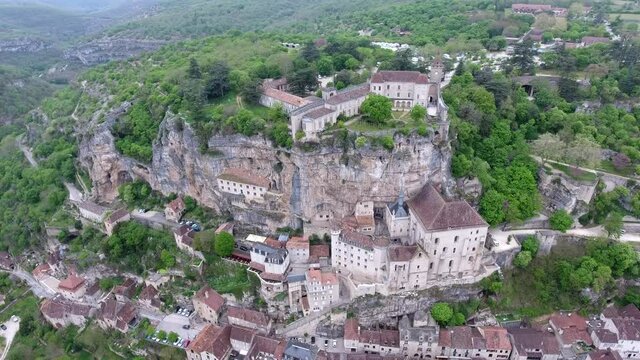 Rocamadour valley views: village on hillside, castle on top