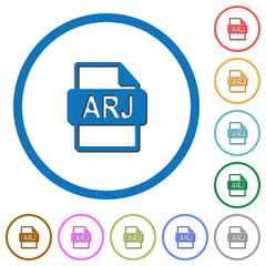 ARJ file format icons with shadows and outlines