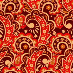 Floral seamless pattern with ethnic ornament