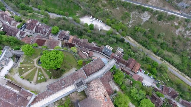 Rocamadour valley views: village on hillside, castle on top
