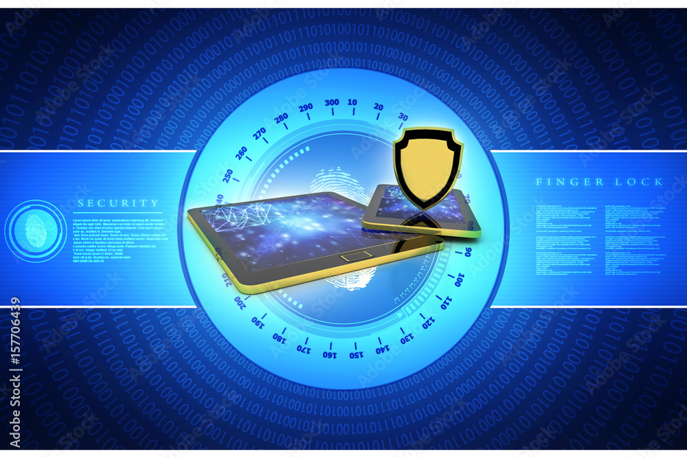 Poster 3d rendering tablet with shield
