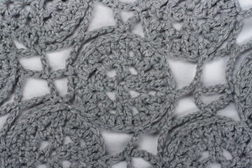 Sweater or scarf fabric texture large knitting. Knitted jersey background with a relief pattern. Wool hand- machine, handmade. Crocheting
