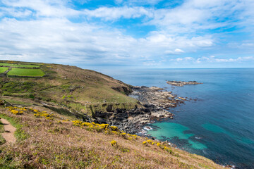 River Cove and The Carracks from Trevega Cliff, between St Ives and Zennor, Cornwall.