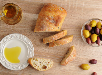 ciabatta with olives and yellow and purple olives