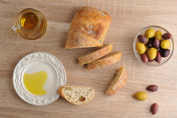 ciabatta with olives and yellow and purple olives