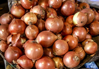 Yellow Onions at the Market in Asia