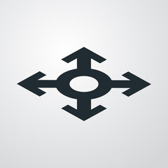 Icono plano cuatro flechas con circulo perspectiva en fondo degradado