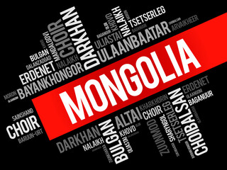 List of cities and towns in Mongolia, word cloud collage, business and travel concept background