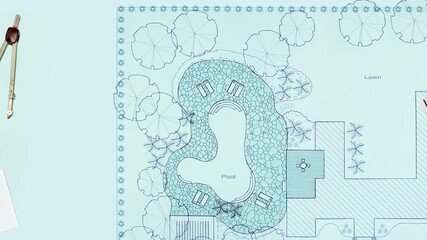 Blueprint Landscape architect design backyard plan for villa