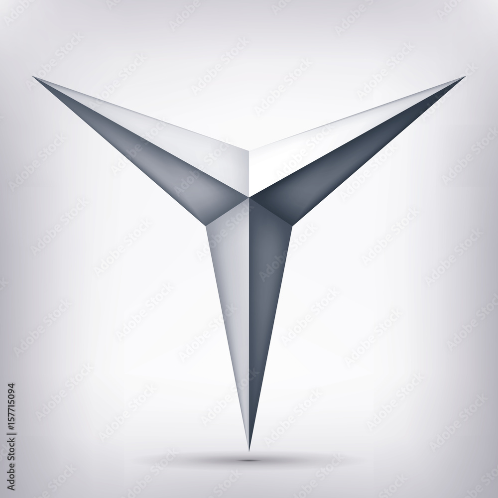 Poster volume three-pointed gray star, 3d object, geometry shape, mesh version, abstract vector